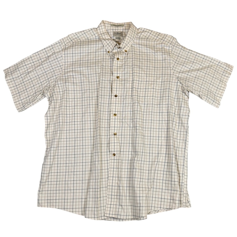 LL Bean Mens XXL Shirt Short Sleeve Wrinkle Resistant Cotton Plaid 269339